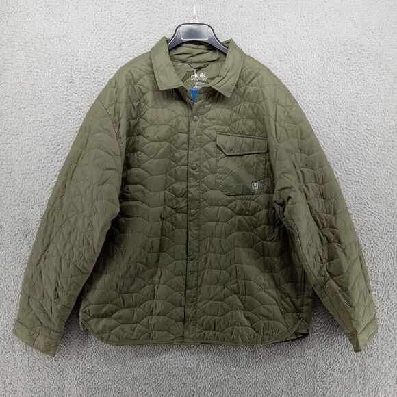 Huk Fishing Shacket Mens XL Green Tarpon Quilted Shirt Jacket‎ Button Up Nylon - Picture 1 of 7